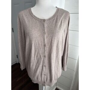 Nordstrom Cardigan Sweater Womens XL Beige Pima Cotton Lightweight 3/4 Sleeve